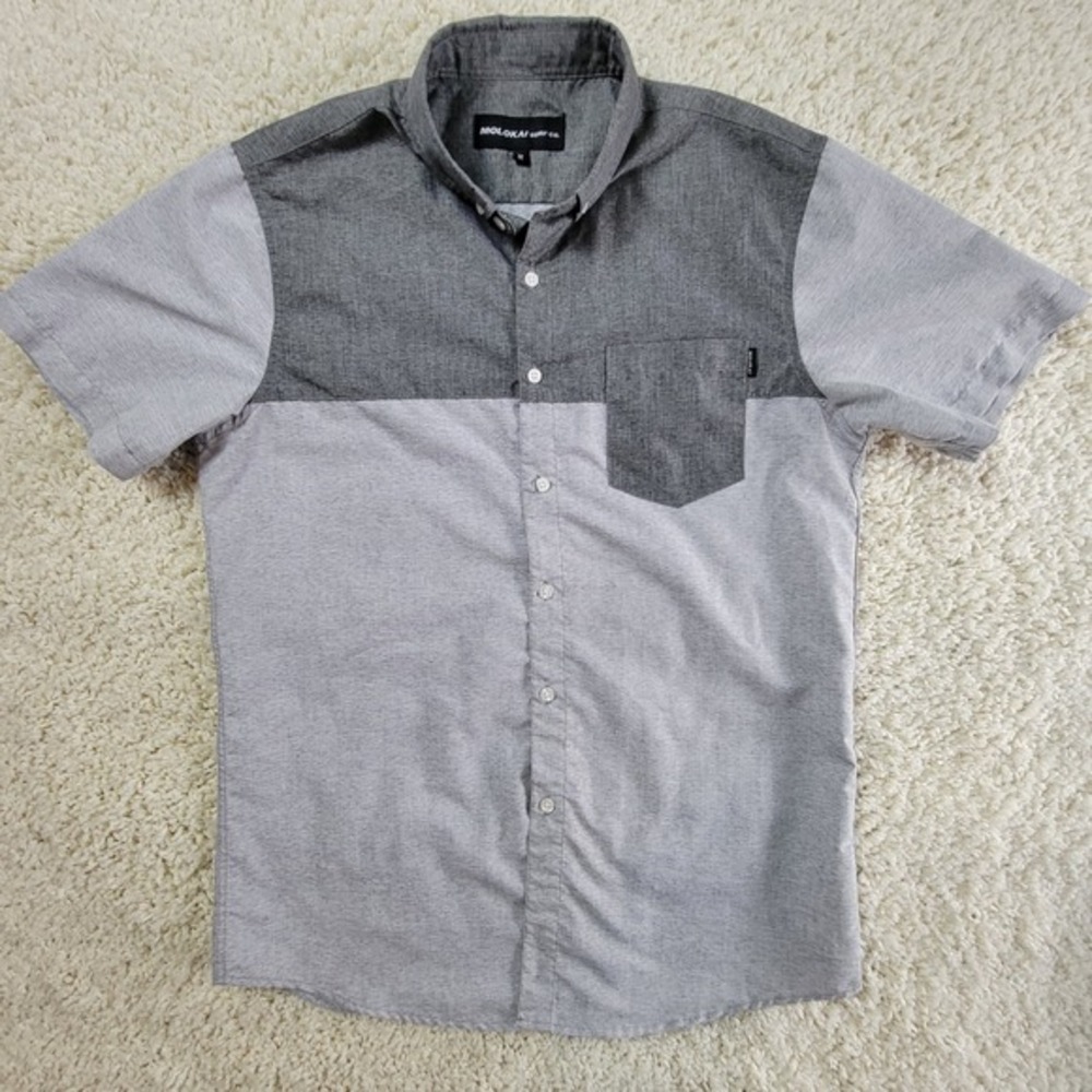 Molokai Surf Co Shirt Grey Colorblock Short‎ Sleeve Button Down Mens Medium